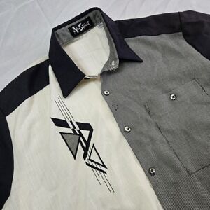 Vintage Alan Stuart Shirt Men's Large Black Bowl‎ Geometric Atomic Waist Polo